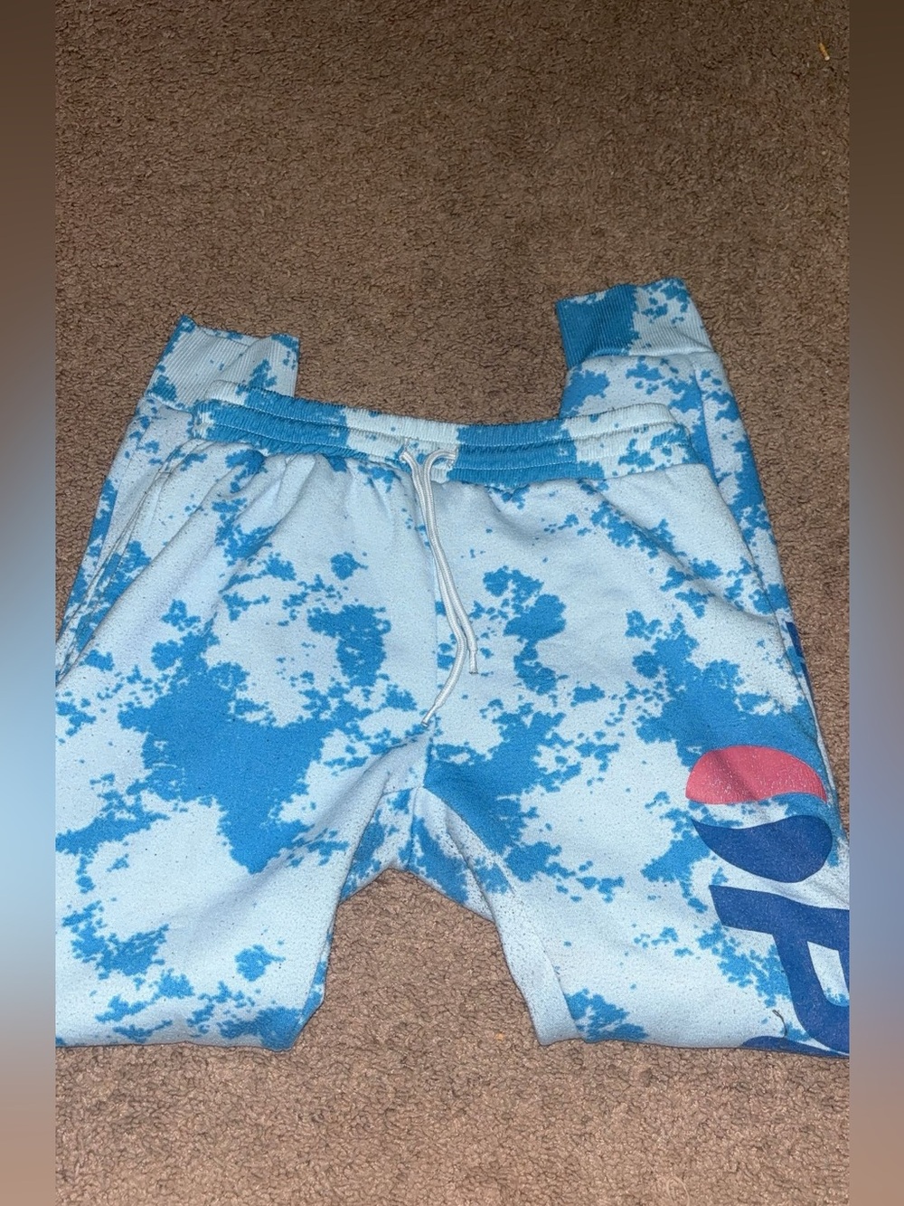Blue Tie-Dye Sweatpants with Logo Detail